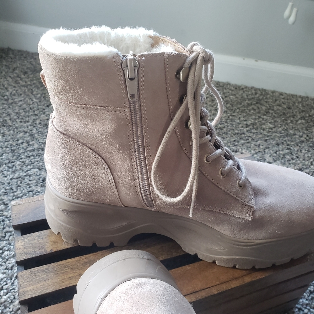 Steve Madden Maximo Faux Fur Suede Platform Combat Ankle Boots Size 7 - Picture 4 of 11